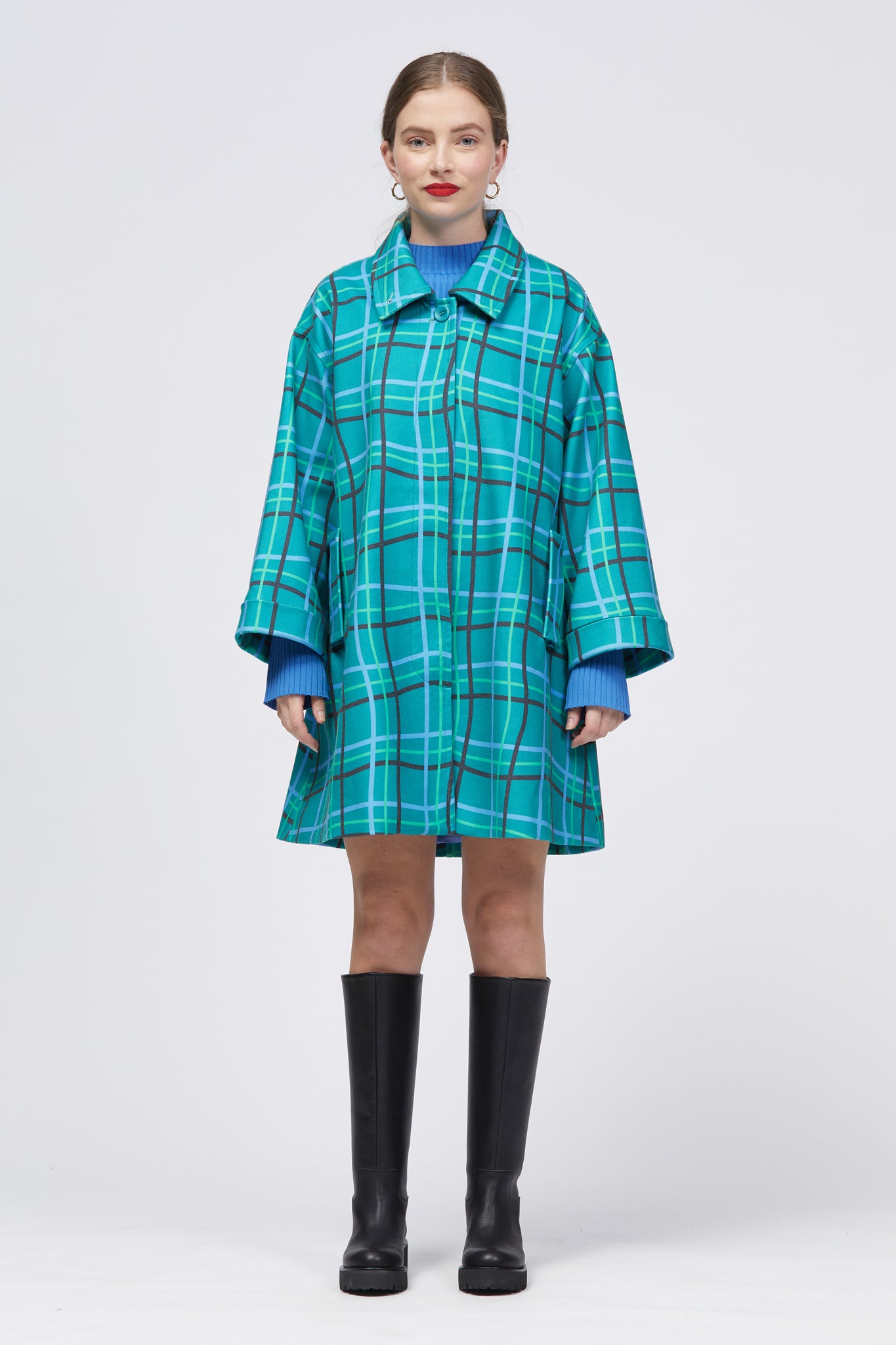 Green tartan 2025 coat womens